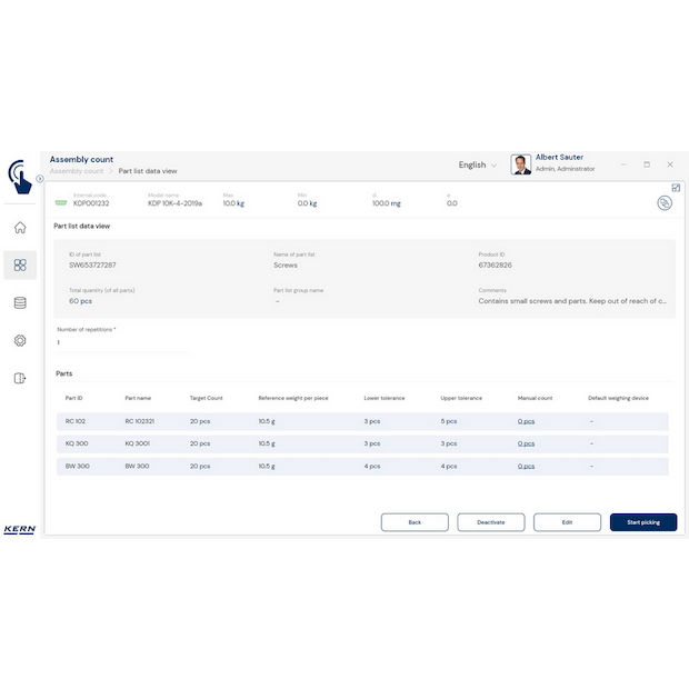 Software EasyTouch SET-35 Assembly Count