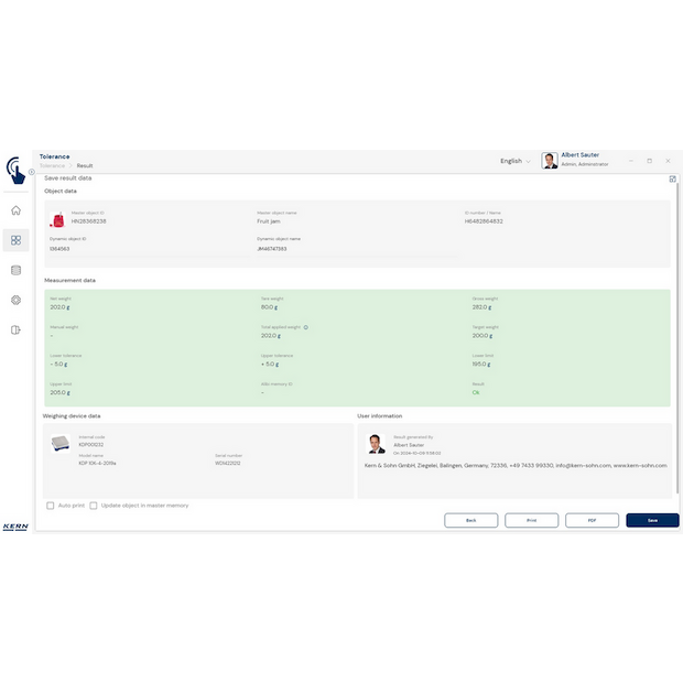 Software EasyTouch SET-31 Tolerance