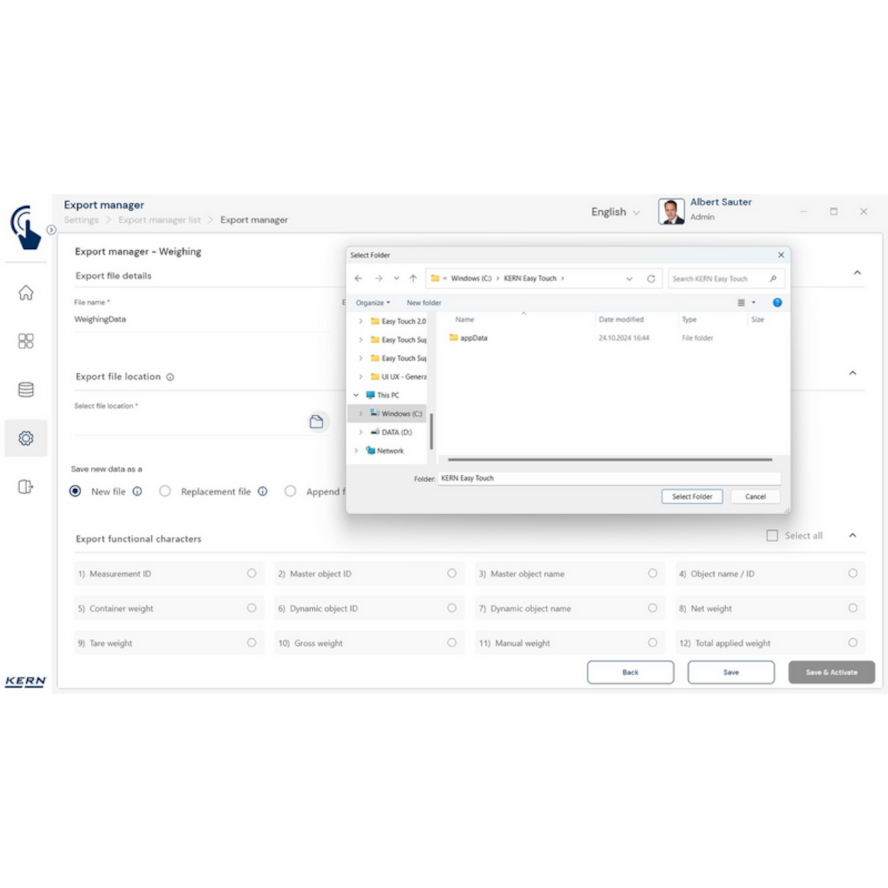 Software EasyTouch SET-37 Export Manager
