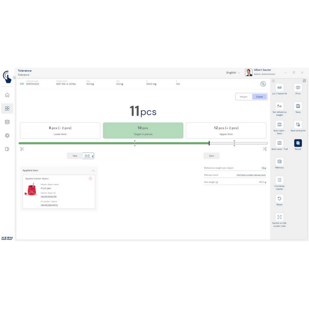 Software EasyTouch SET-31 Tolerance