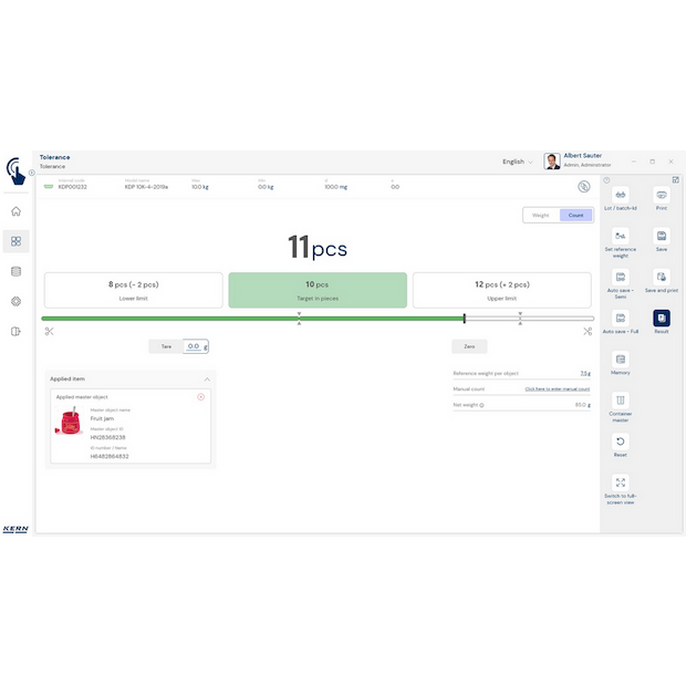 Software EasyTouch SET-31 Tolerance