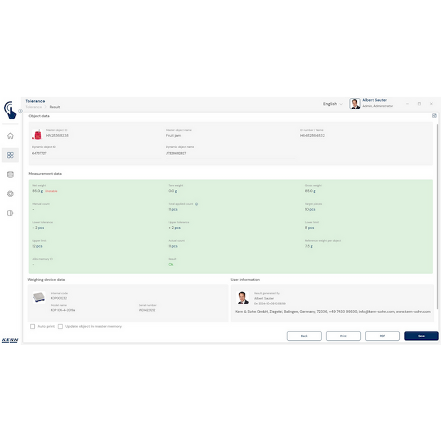 Software EasyTouch SET-31 Tolerance
