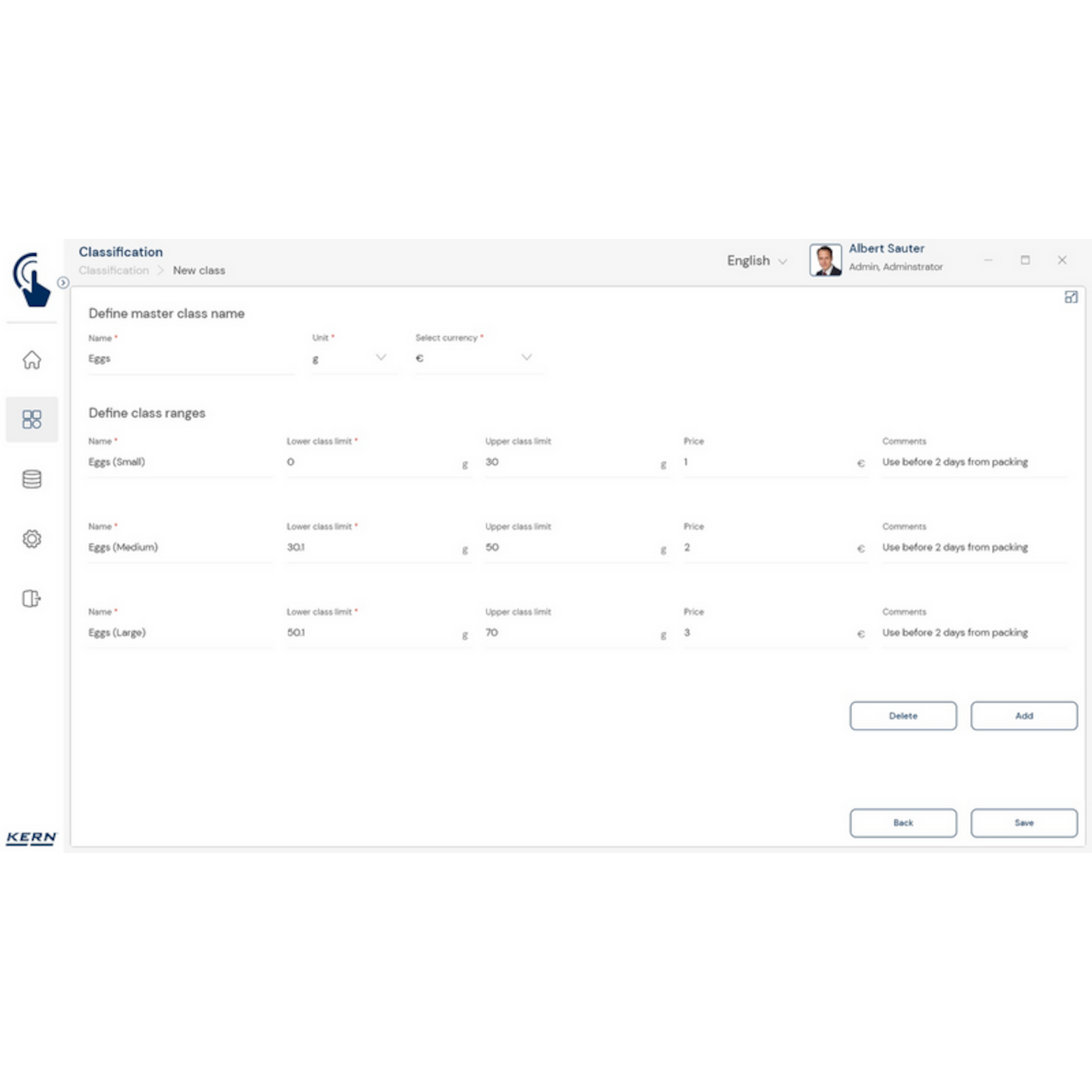 Software EasyTouch SET-06 Classification