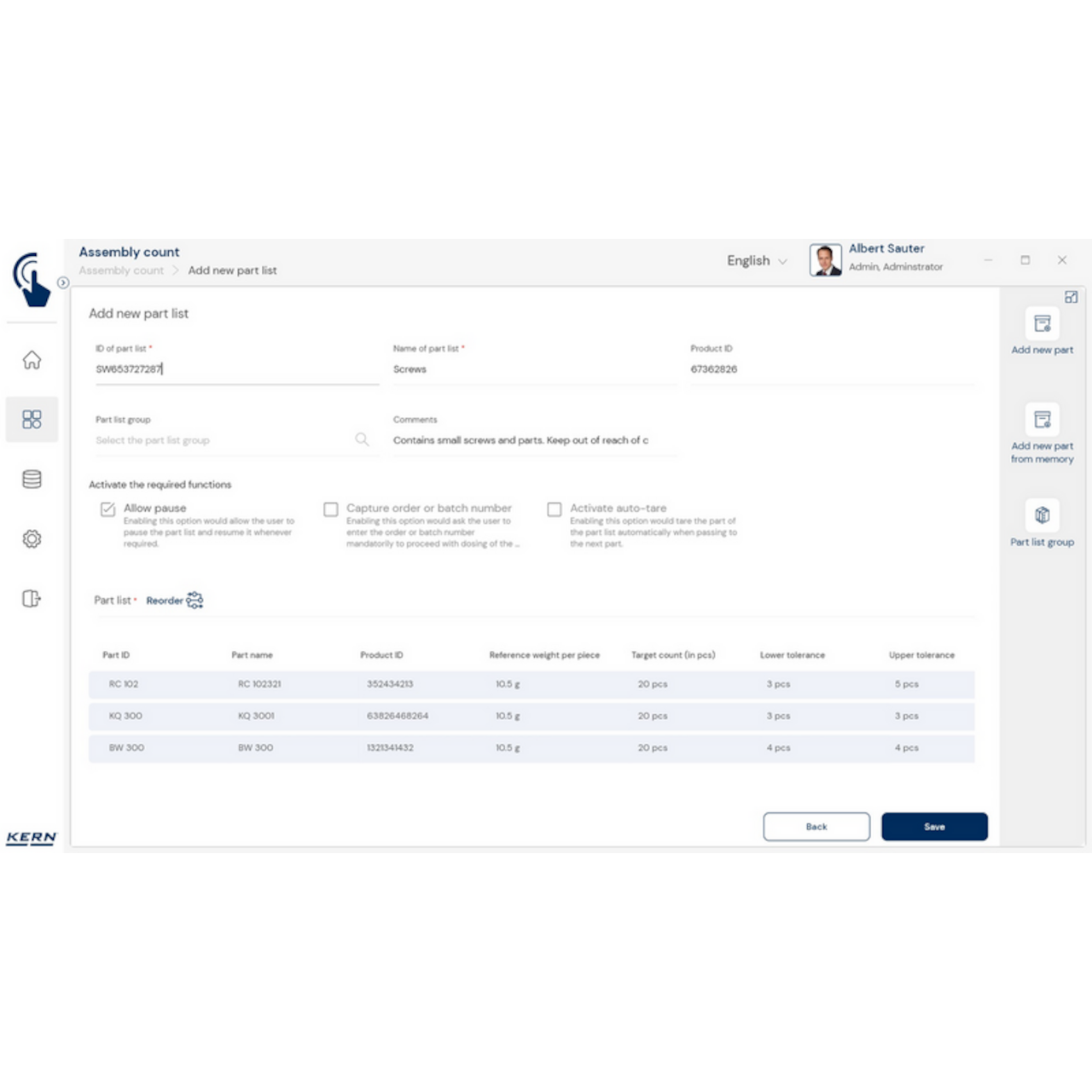 Software EasyTouch SET-35 Assembly Count