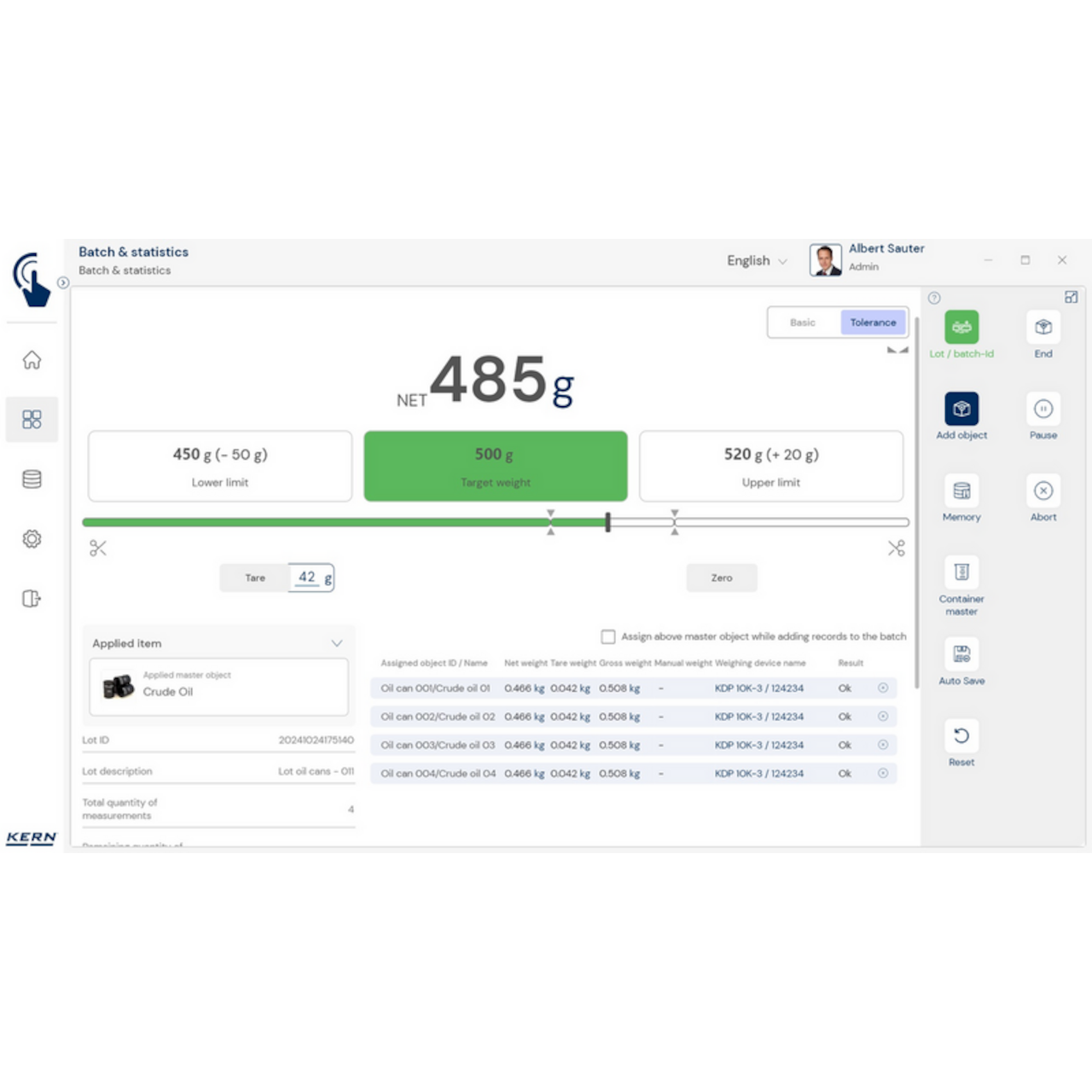 Software EasyTouch SET-16 Batch and Statistics