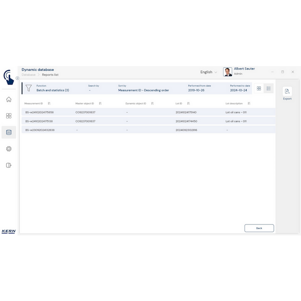 Software EasyTouch SET-16 Batch and Statistics