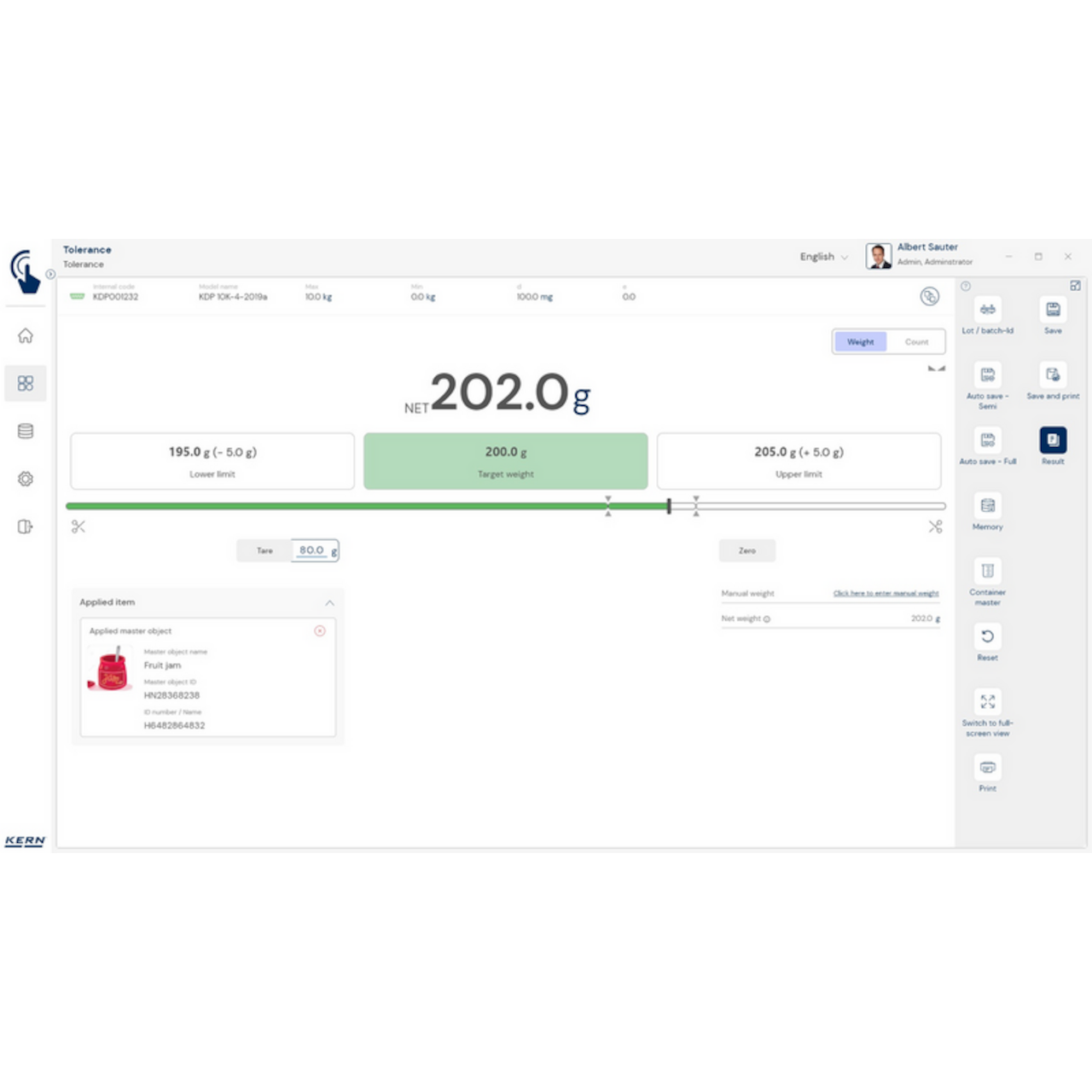 Software EasyTouch SET-31 Tolerance