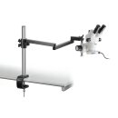 Stereomikroskop-Set Binokular 0,7-4,5x: Gelenkarm-Ständer (Klemme), LED-Ring